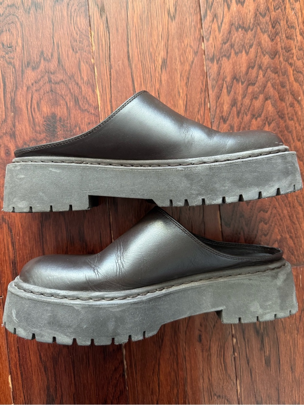 Anthropology Pilcro Chunky Mule Clogs Leather Dark Brown Size 40 Minimalist Chic - Picture 8 of 9
